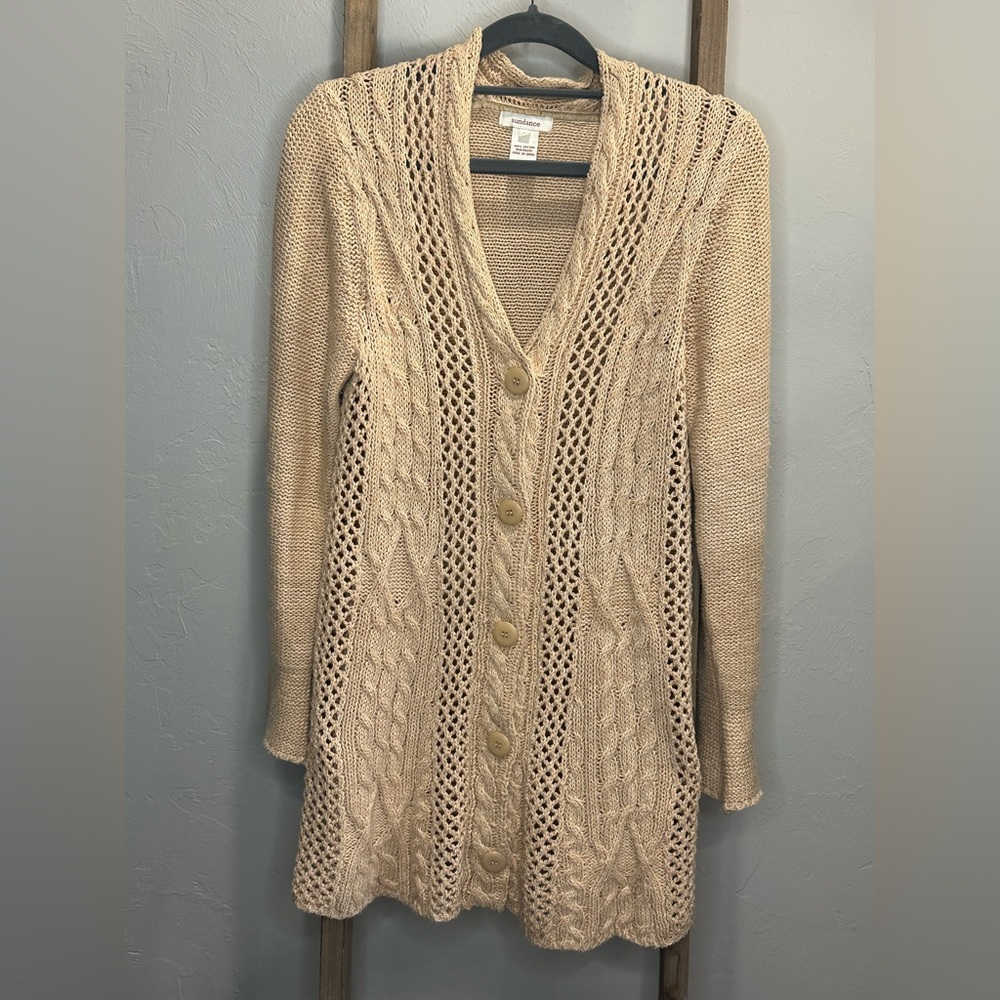 Sundance Cable Knit Sweater Cardigan Jacket Small